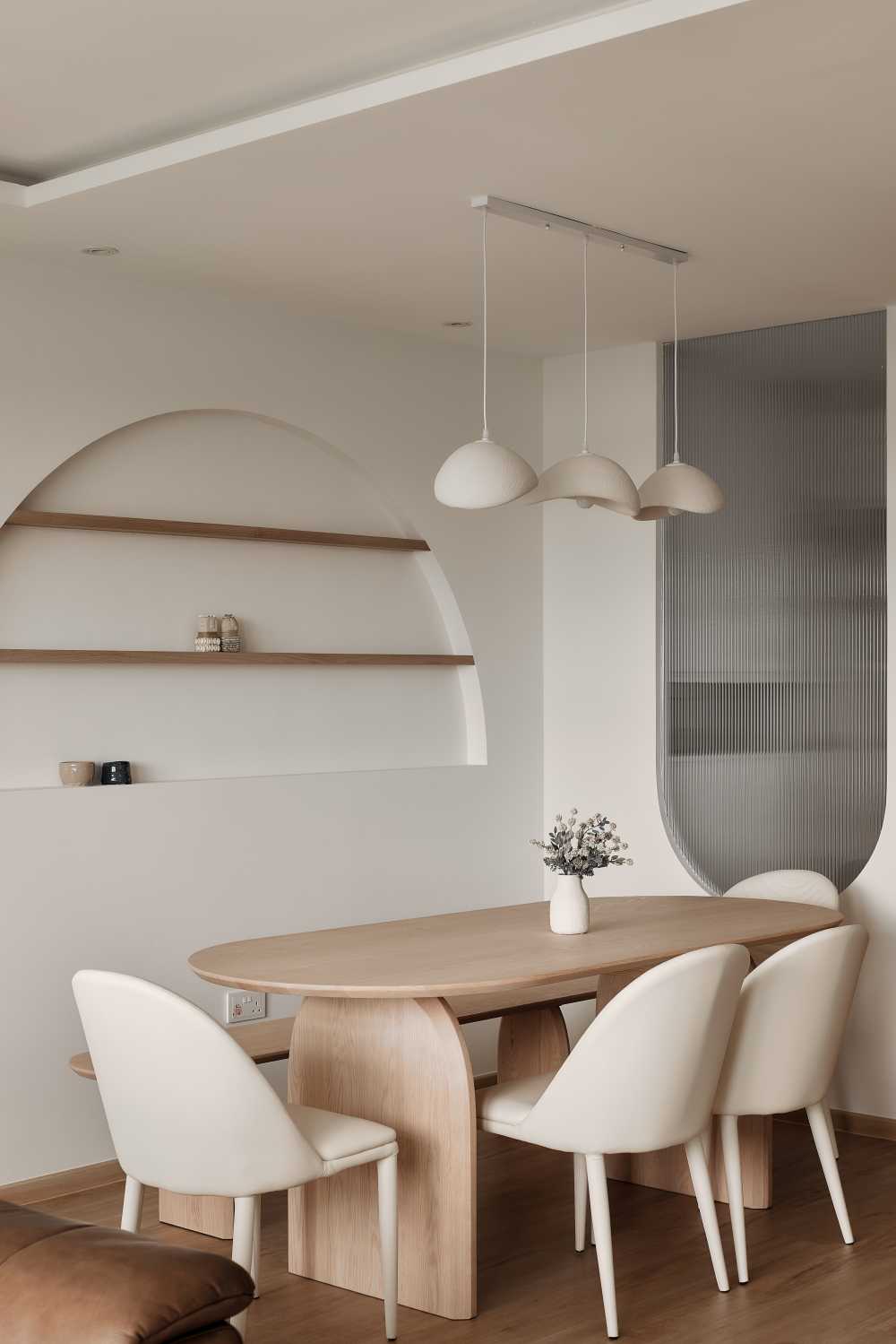 Asian Dining Room with Drop Light and Ceiling Light