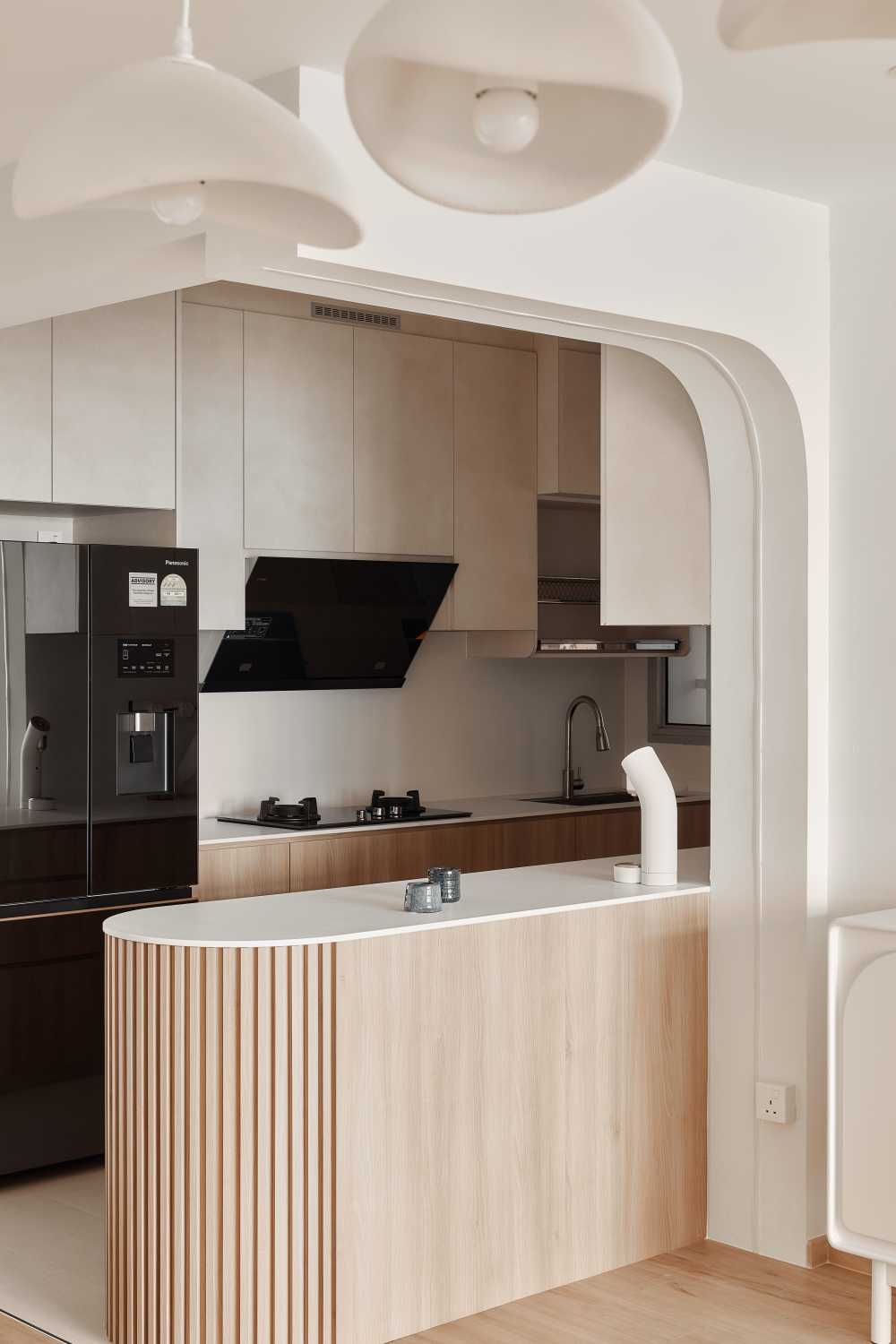 Asian Kitchen with Countertop and Open Kitchen