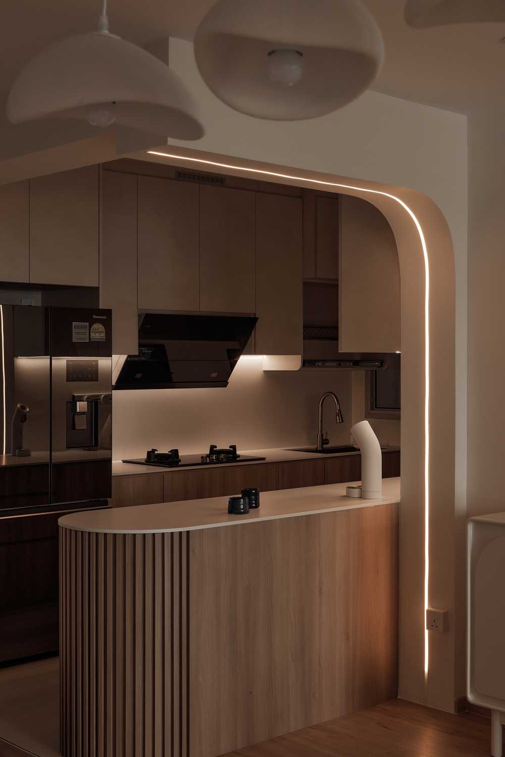 Asian Kitchen with Countertop and Kitchen Island