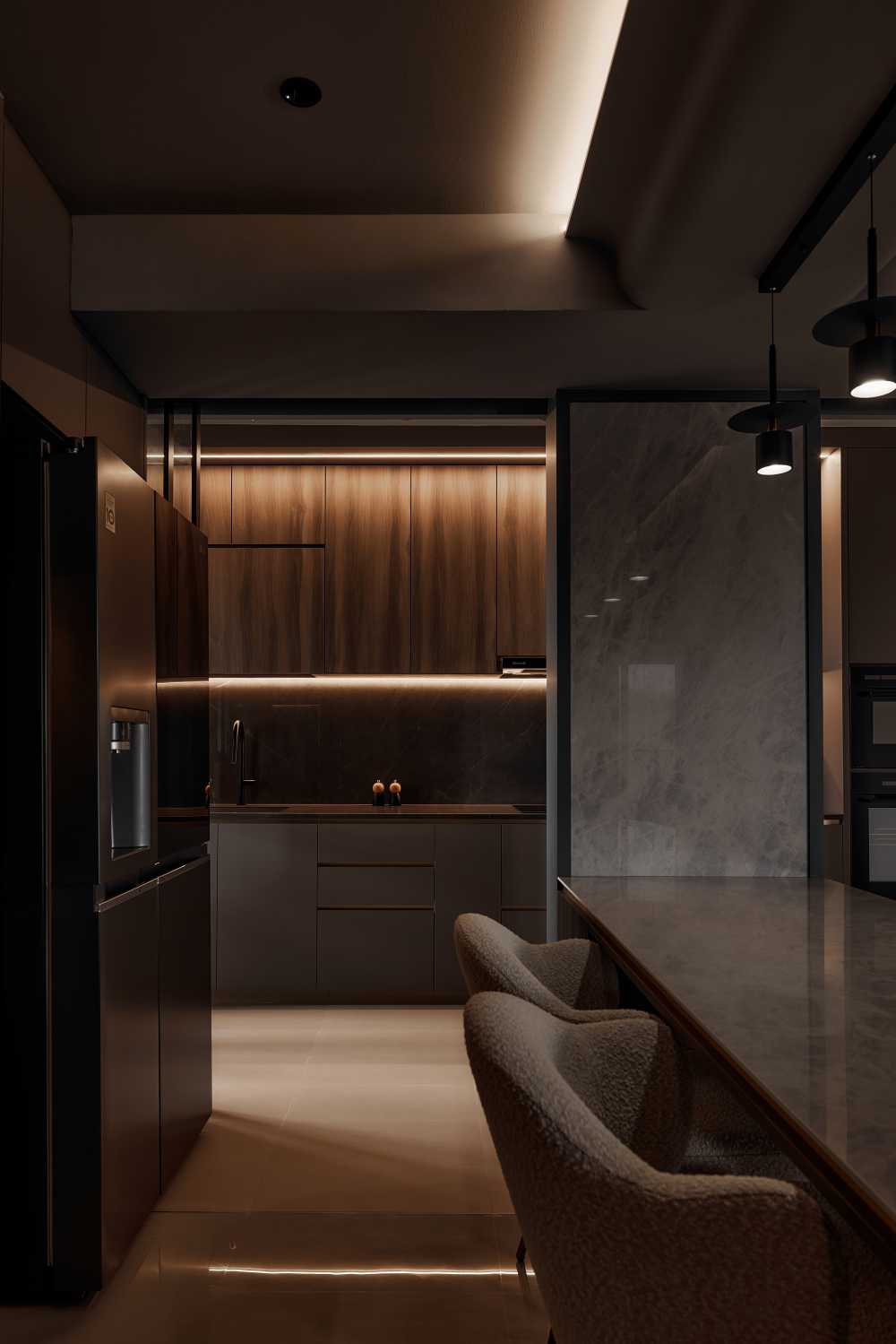 Modern Kitchen with Cupboard and Breakfast Counter