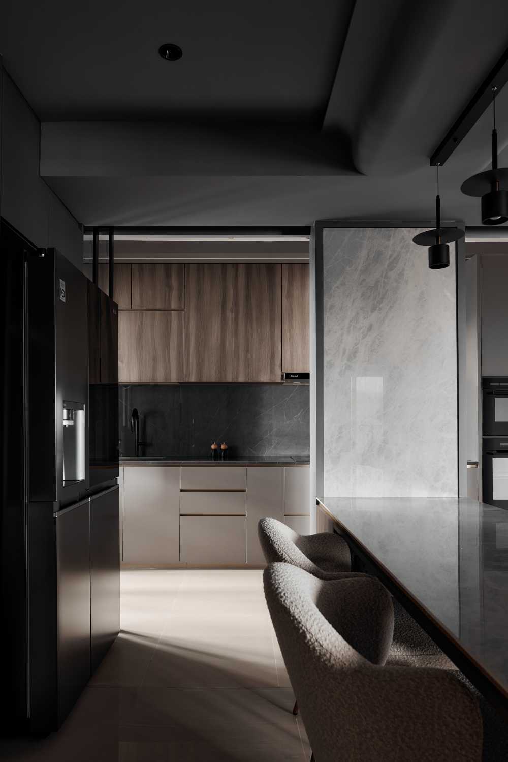Modern Kitchen with Breakfast Counter and Kitchen Backsplash