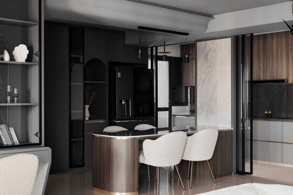 Modern Dining Room with Drop Light and Dining Table