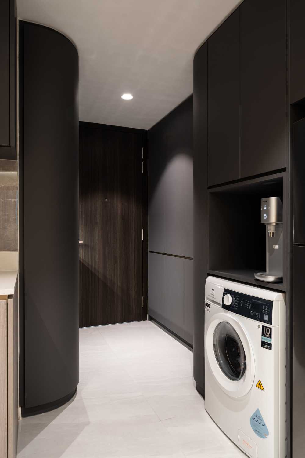 Contemporary Entryway with Open Kitchen and Kitchen Accessories