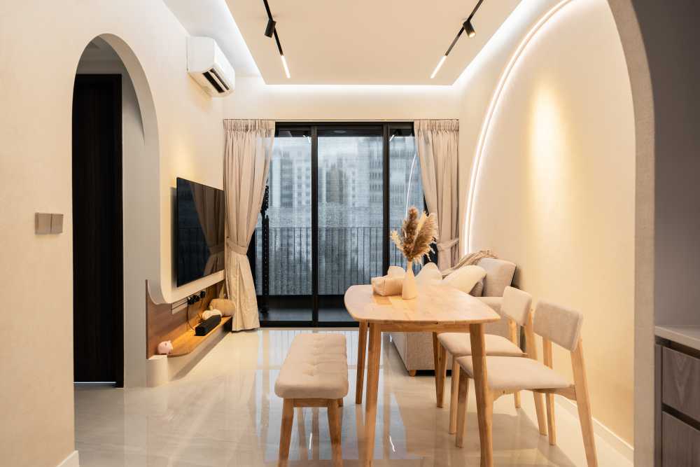 Contemporary Living Room with TV Console and Feature Wall