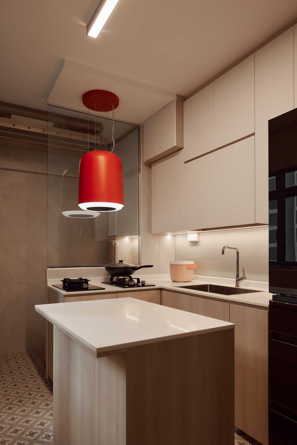 Scandinavian Kitchen with Countertop and Cupboard