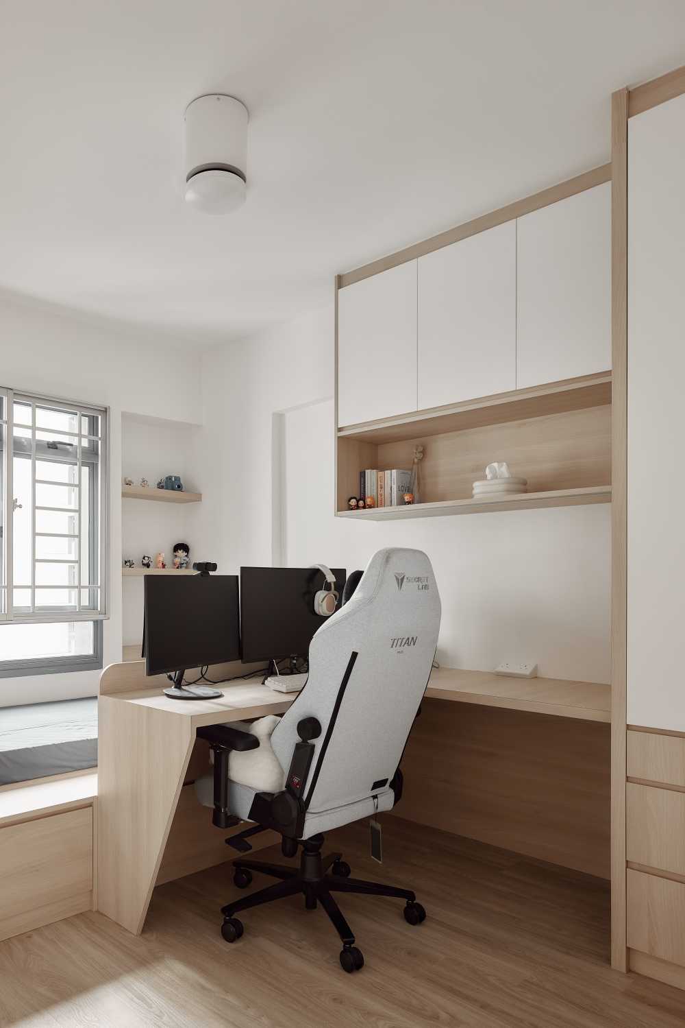 Scandinavian Bedroom with Bookshelf and Platform Bed