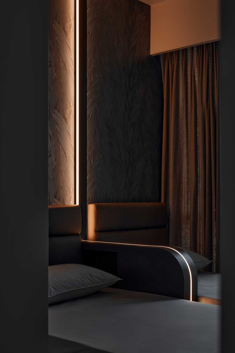 Modern Bedroom with Single Bed and Bed