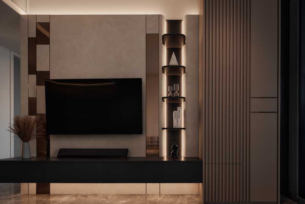 Modern Living Room with Granite Floor and Marble Floor
