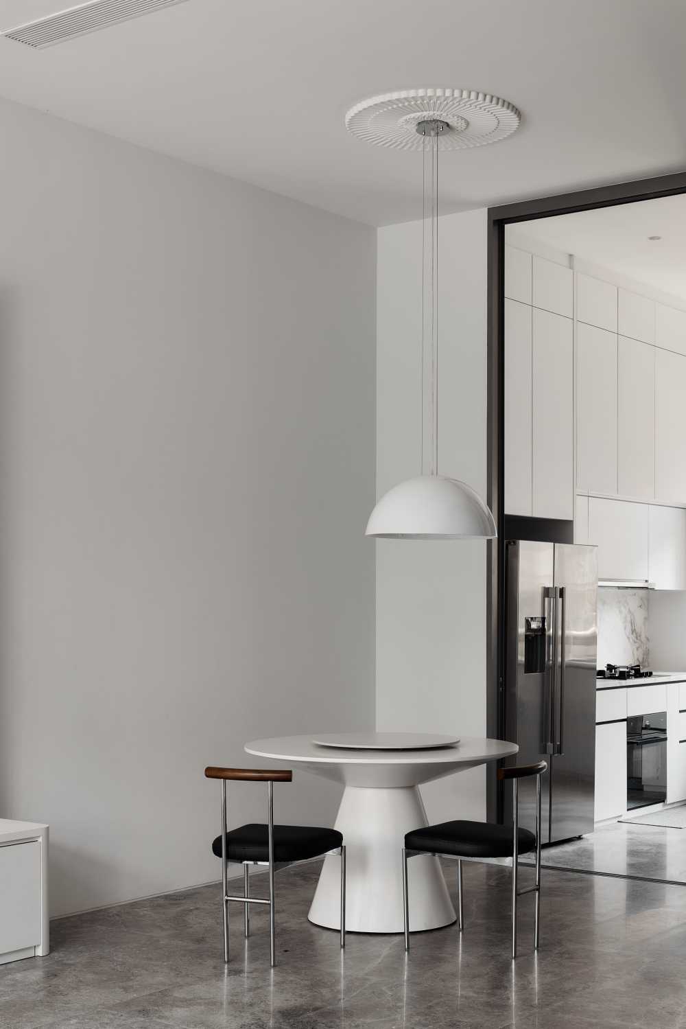 Modern Dining Room with Ceiling Light and Chandelier