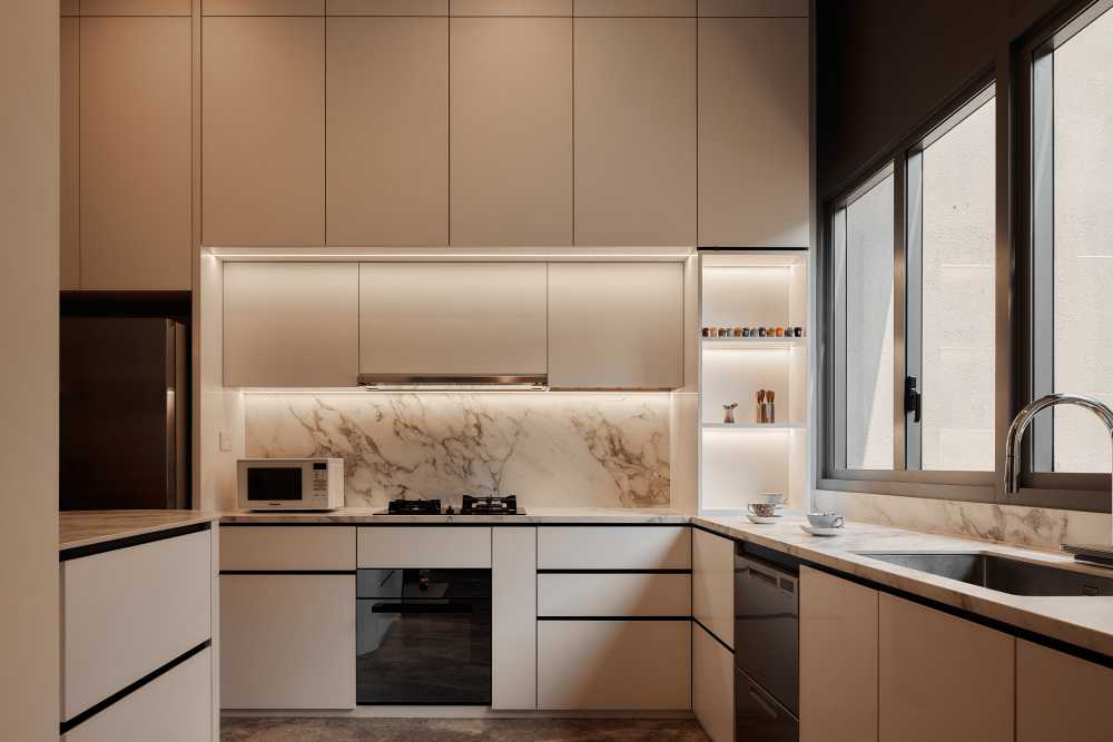 Modern Kitchen with Countertop and Kitchen Window