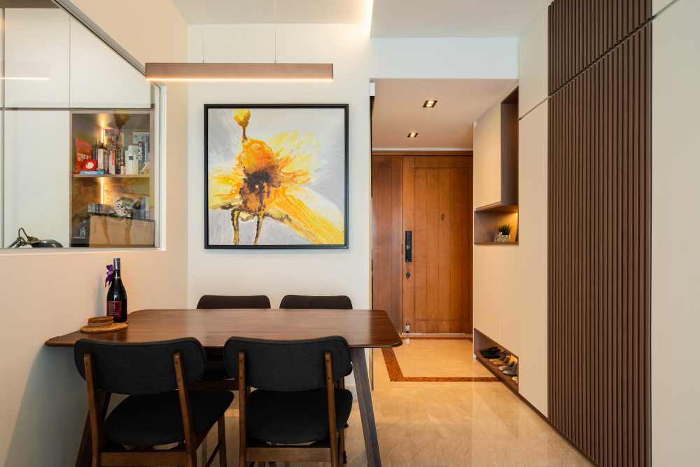 Contemporary Dining Room with Vinyl Flooring and TV Console
