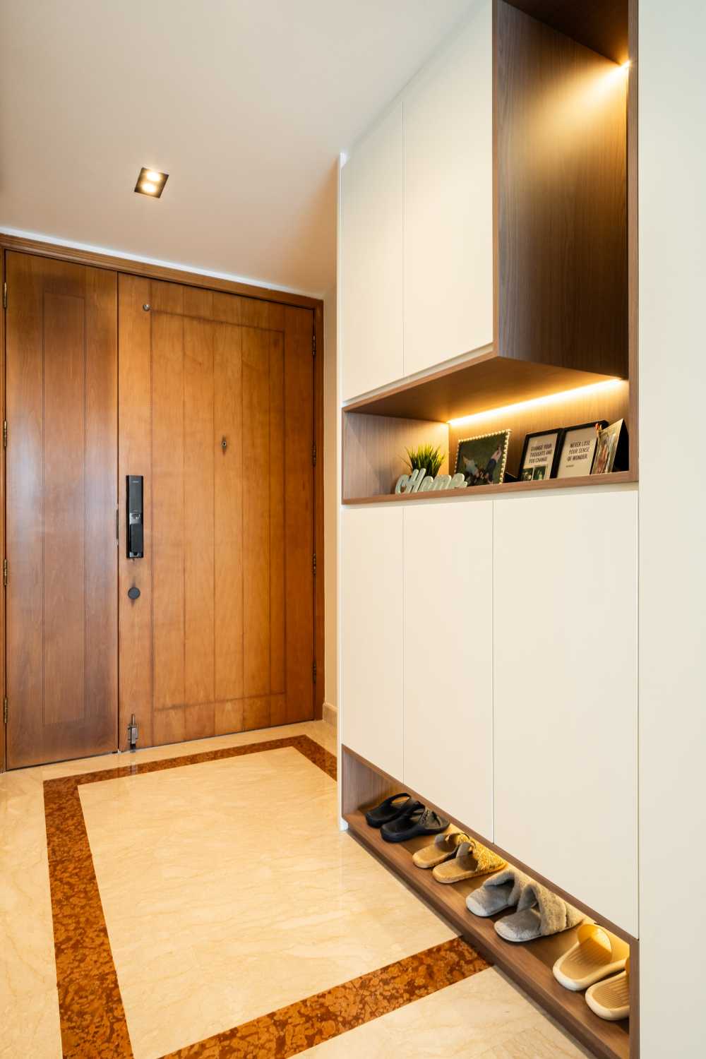 Contemporary Entryway with Mirror and Seating Bench