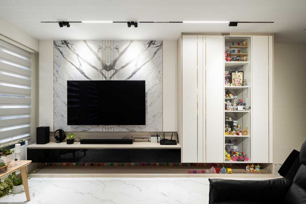Contemporary Living Room with Feature Wall and TV