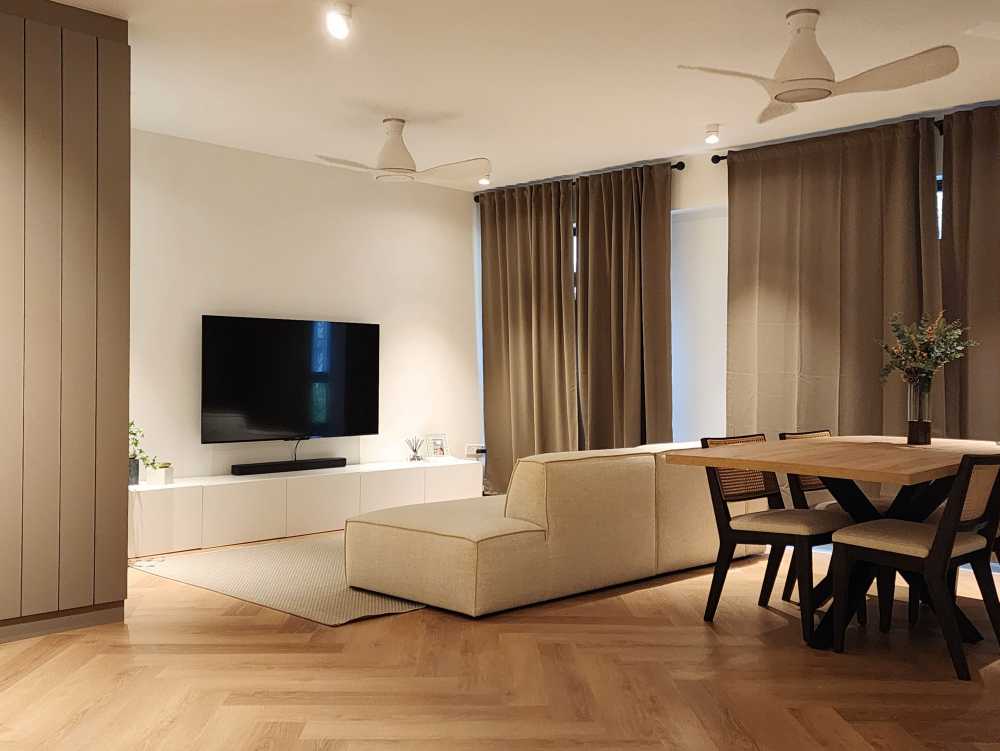 Scandinavian Living Room with Vinyl Flooring and Homogeneous Tiles