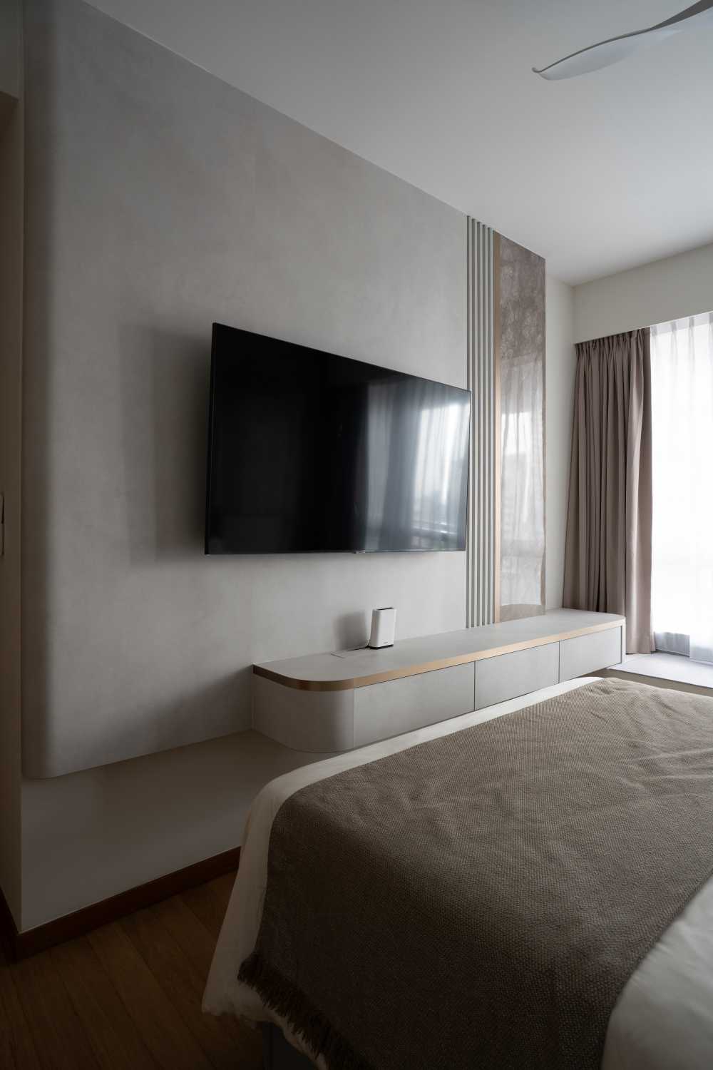 Modern Bedroom with Platform Bed and Vinyl Flooring