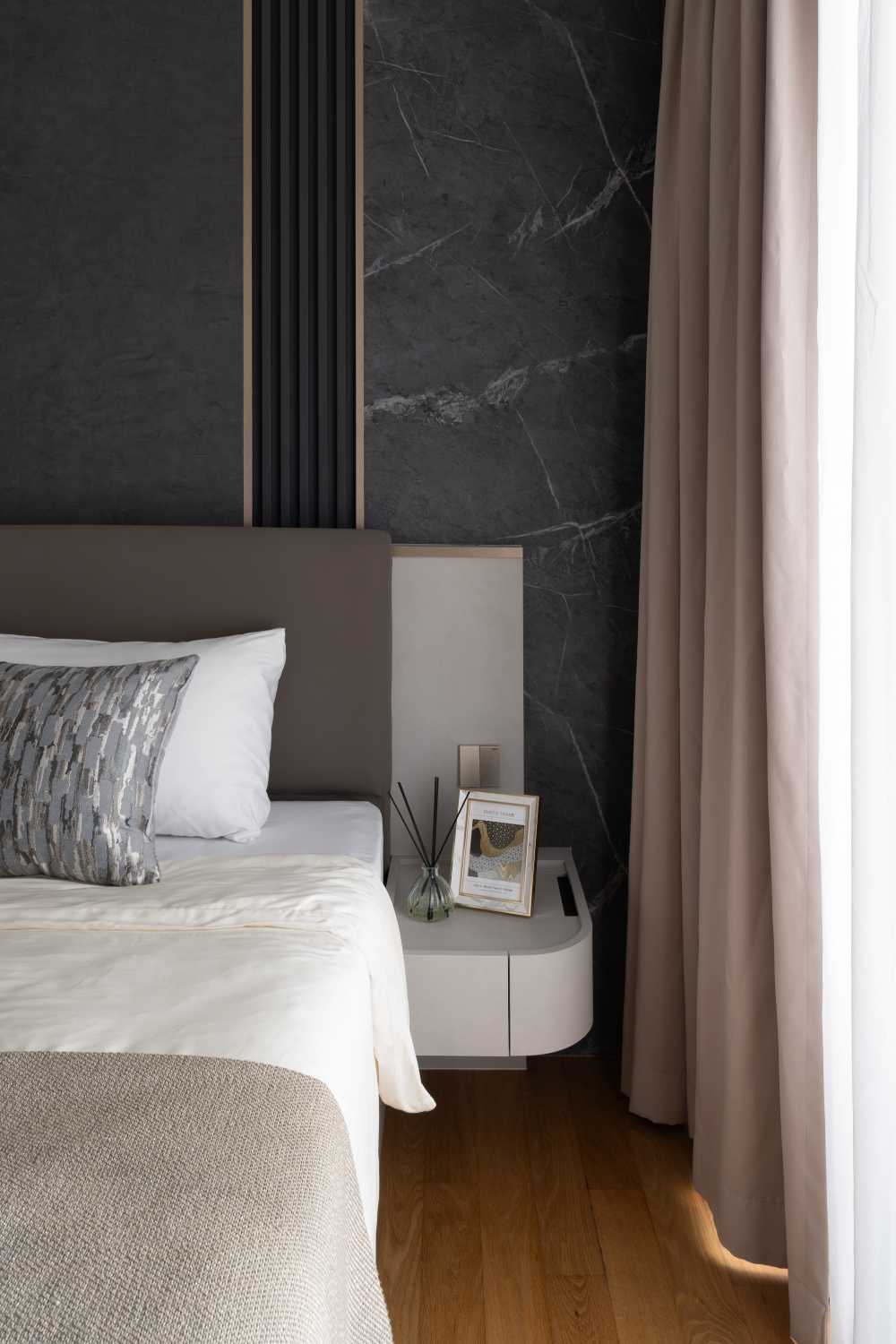 Modern Bedroom with Platform Bed and Vinyl Flooring