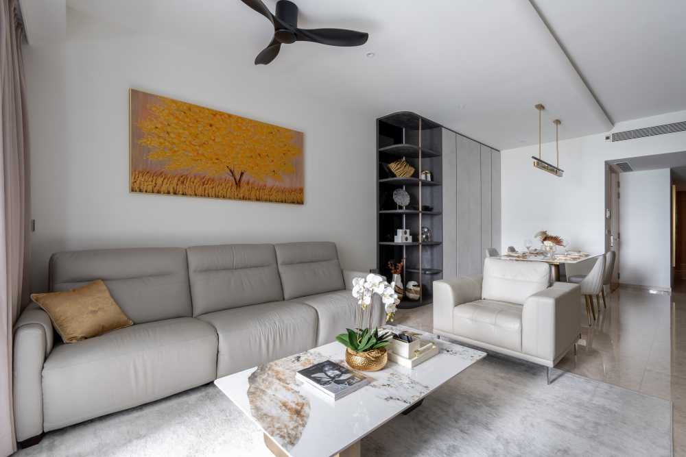 Modern Living Room with Countertop and Vinyl Flooring