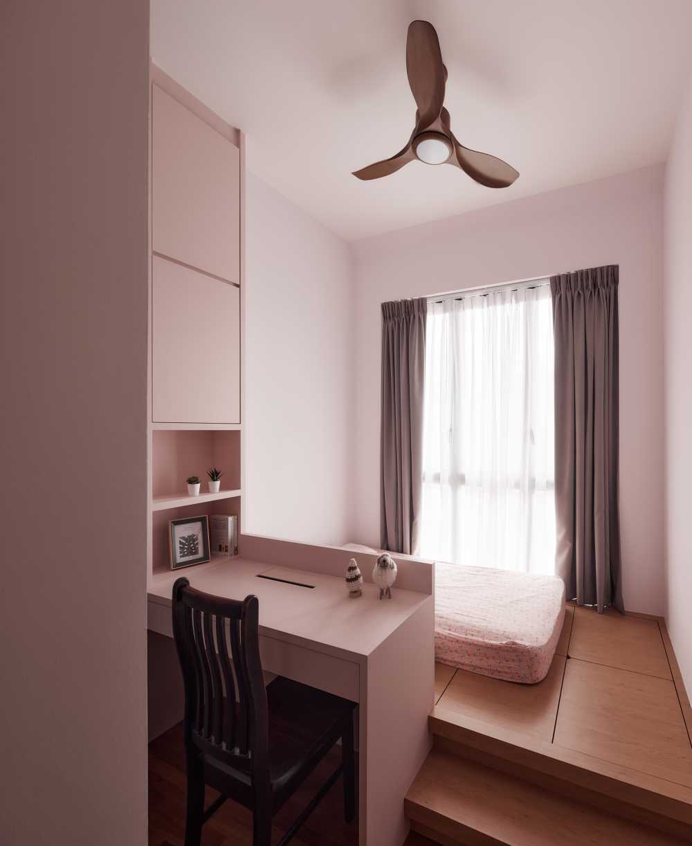 Scandinavian Bedroom with Platform Bed and Bedside Table