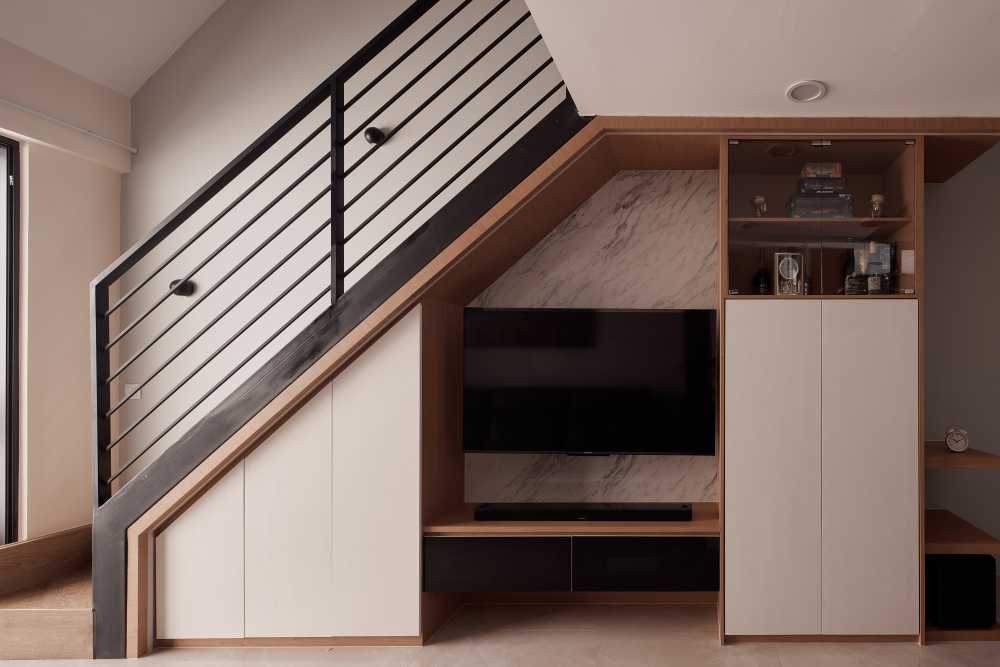 Scandinavian Living Room with TV Console and Feature Wall
