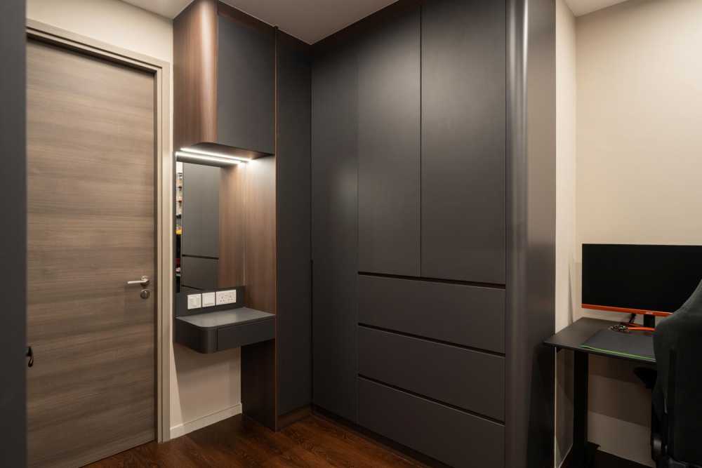 Modern Study with Ceiling Light and Desk Chairs