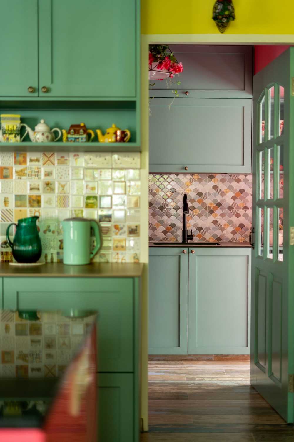 Eclectic Entryway with Doors and Metal Doors