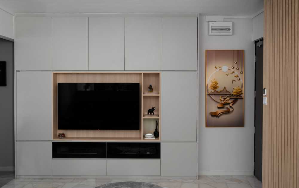 Contemporary Living Room with Feature Wall and TV