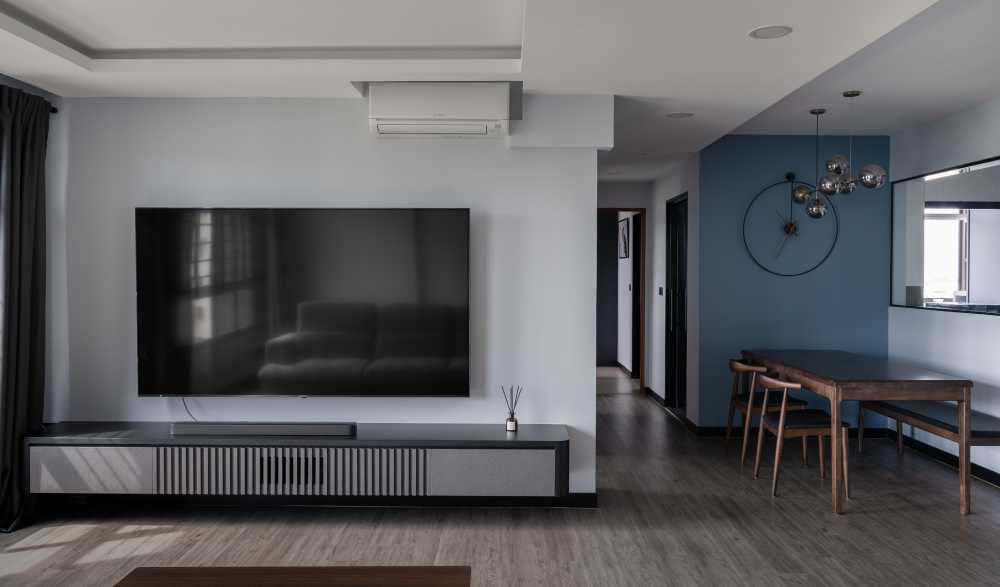 Contemporary Living Room with Vinyl Flooring and TV Console