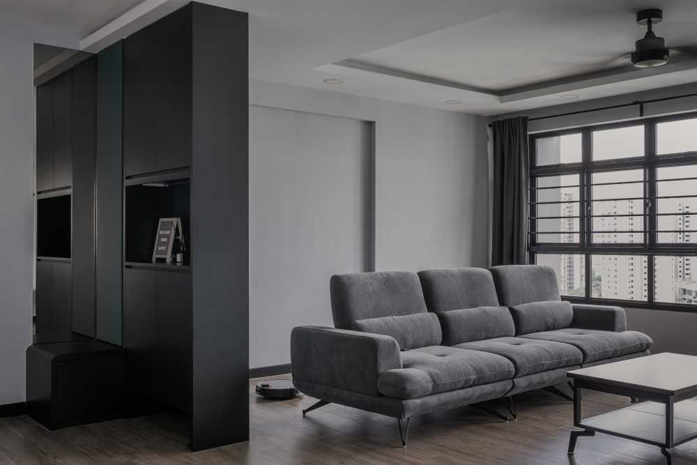 Contemporary Living Room with Vinyl Flooring and Cove Lighting