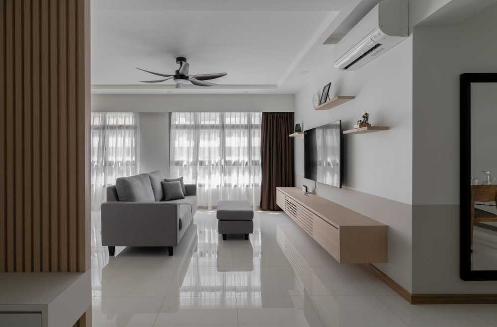 Scandinavian Living Room with TV Console and Ceiling Light