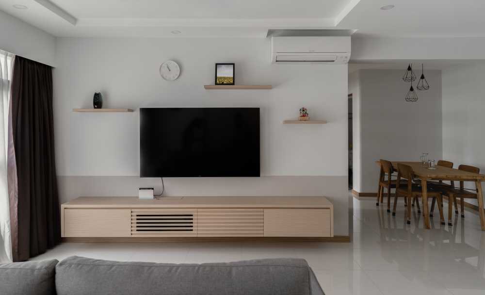 Scandinavian Living Room with TV Console and Ceiling Light