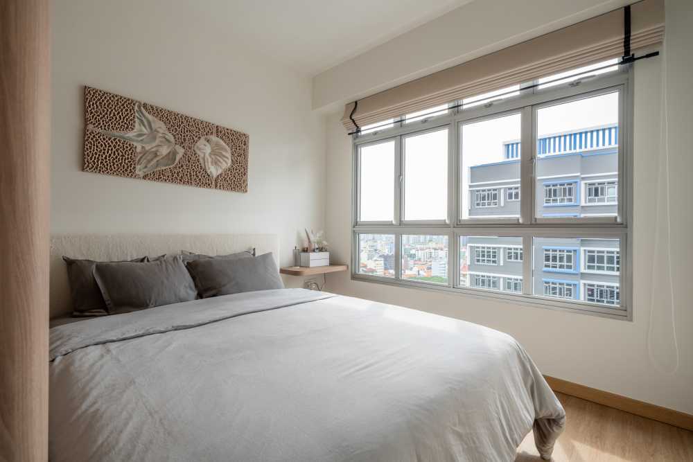 Scandinavian Bedroom with Vinyl Flooring and Wood Flooring