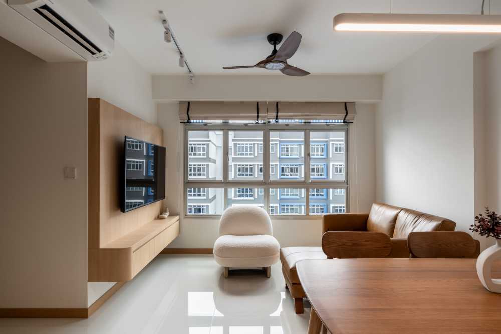 Scandinavian Living Room with Feature Wall and TV