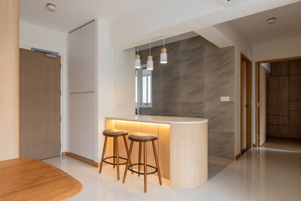 Scandinavian Kitchen with Homogeneous Tiles and Open Kitchen