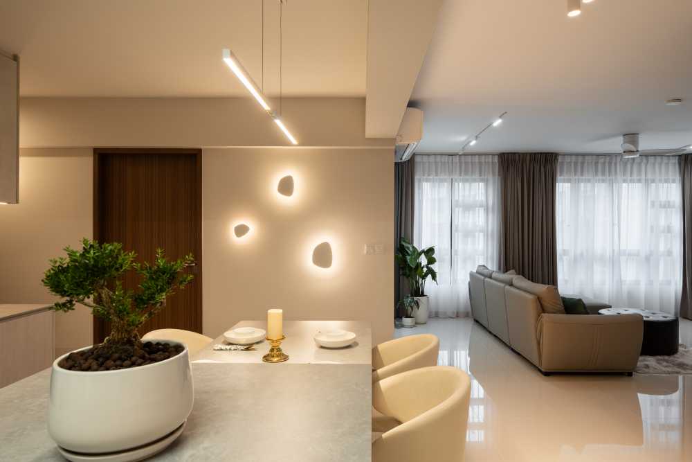 Minimalist Living Room with Vinyl Flooring and TV Console