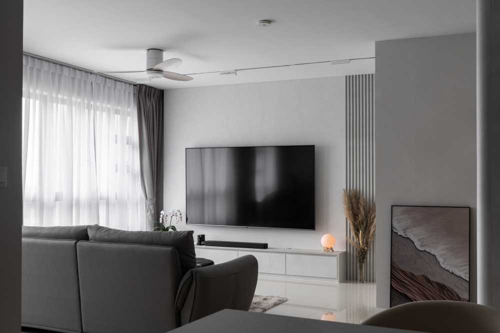 Minimalist Living Room with TV Console and Feature Wall
