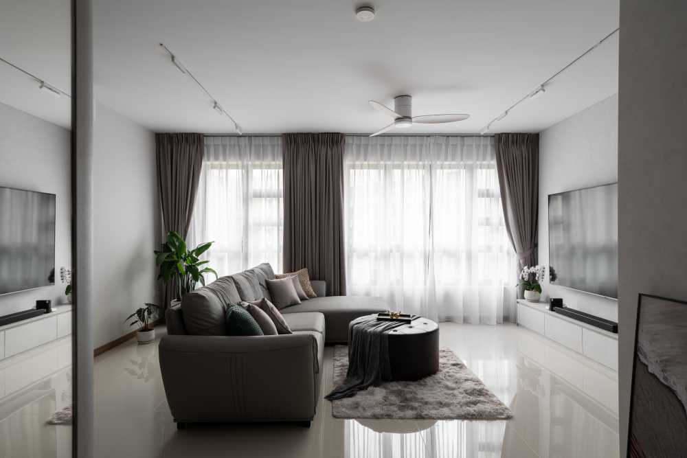 Minimalist Living Room with TV Console and Feature Wall