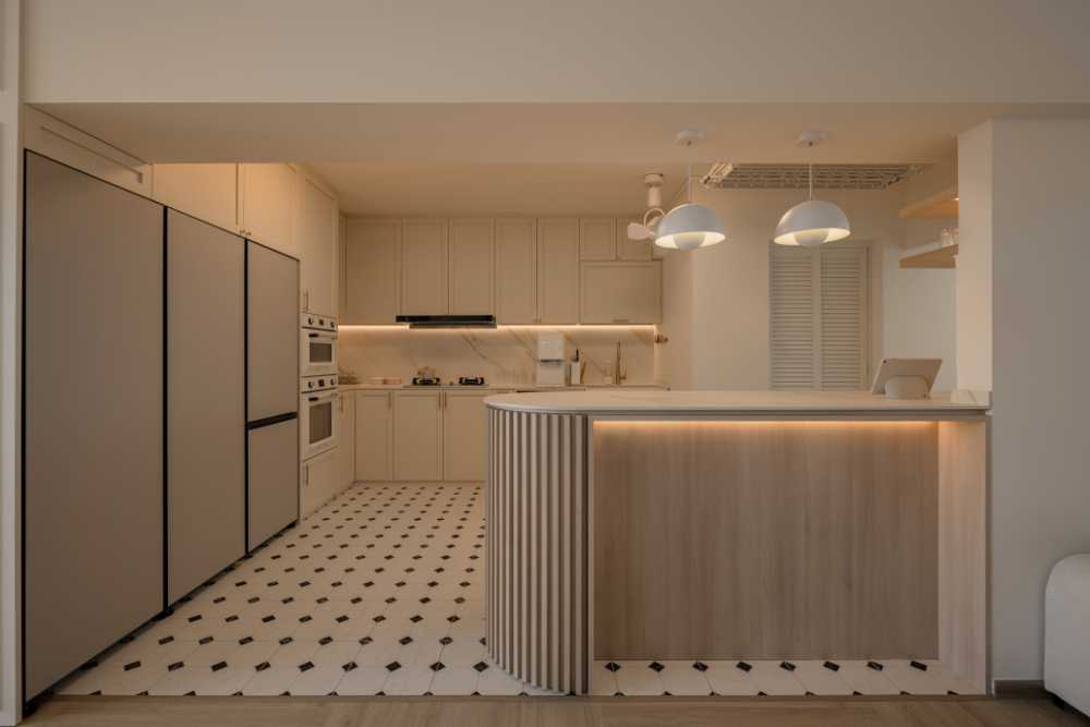 Scandinavian Kitchen with Countertop and Vinyl Flooring
