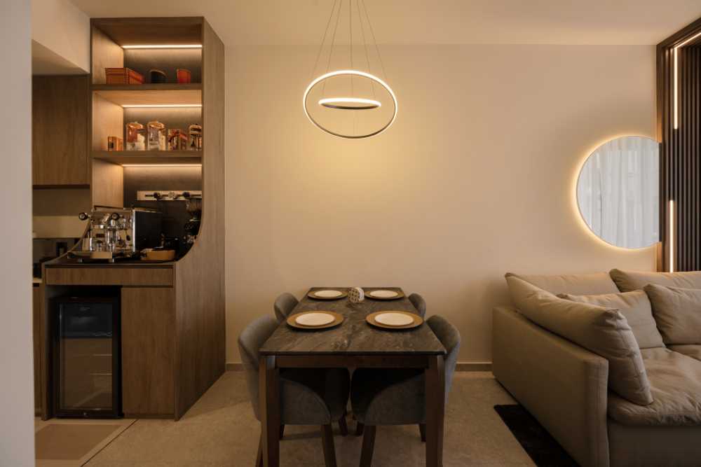 Modern Dining Room with Drop Light and Cove Lighting