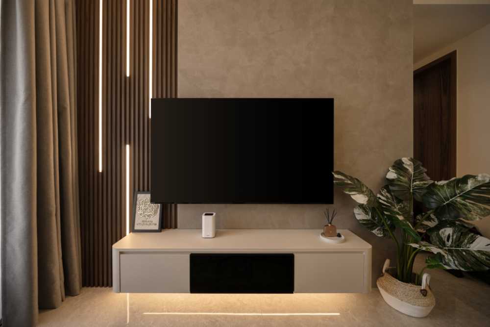Modern Living Room with Wood Flooring and TV Console