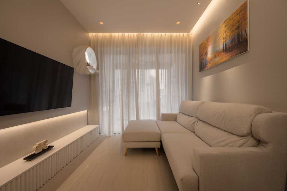 Modern Living Room with Marble Floor and TV Console