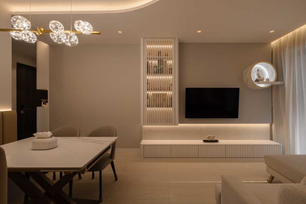 Modern Living Room with TV Console and Feature Wall