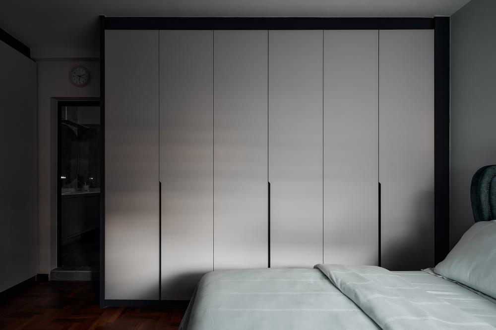 Modern Bedroom with Parquet Floor and Wardrobe