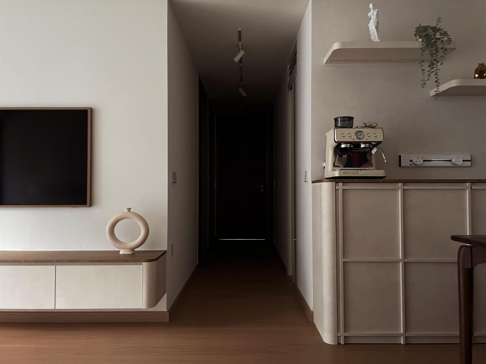 Scandinavian Living Room with TV Console and Ceiling Light
