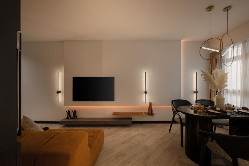 Contemporary Living Room with Wood Flooring and TV Console