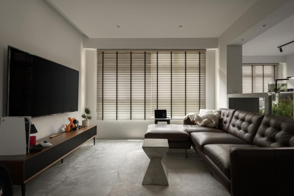 Industrial Living Room with TV Console and Carpet