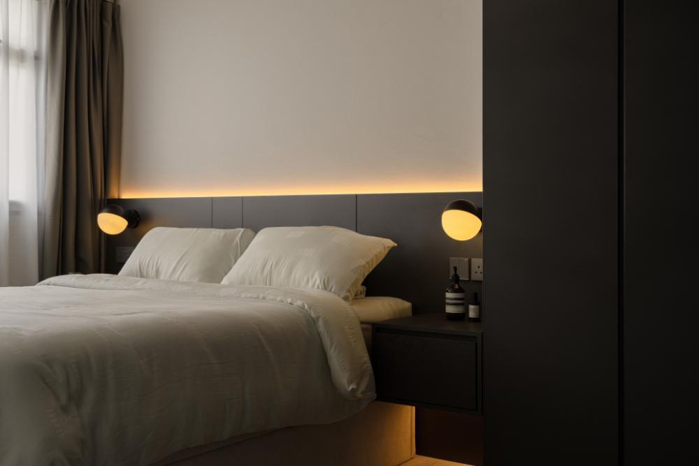Industrial Bedroom with Platform Bed and Bedside Table