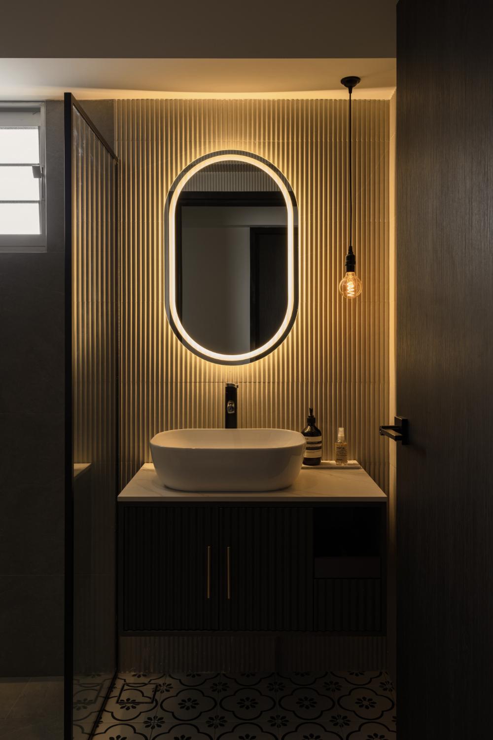 Industrial Bathroom with Countertop and Mirror