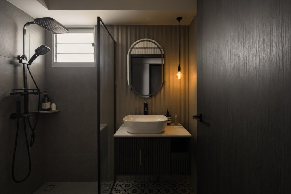 Industrial Bathroom with Mirror and Shower Screen
