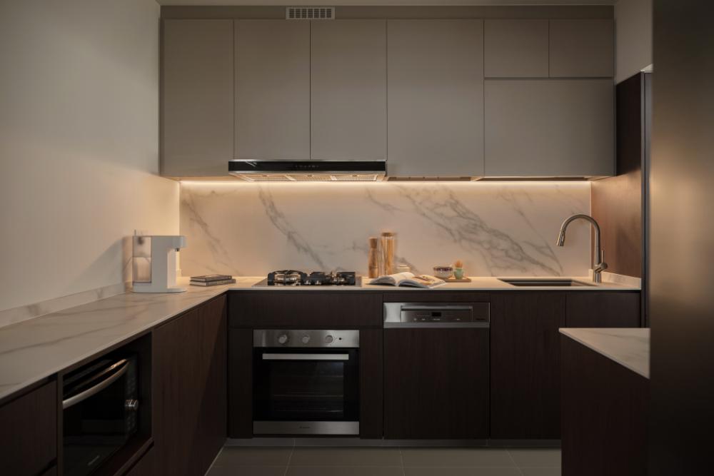 Scandinavian Kitchen with Countertop and Kitchen Tap
