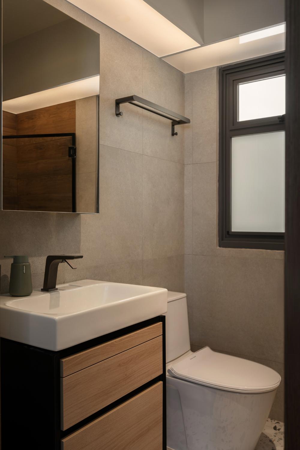 Scandinavian Bathroom with Mirror and Wash Basins